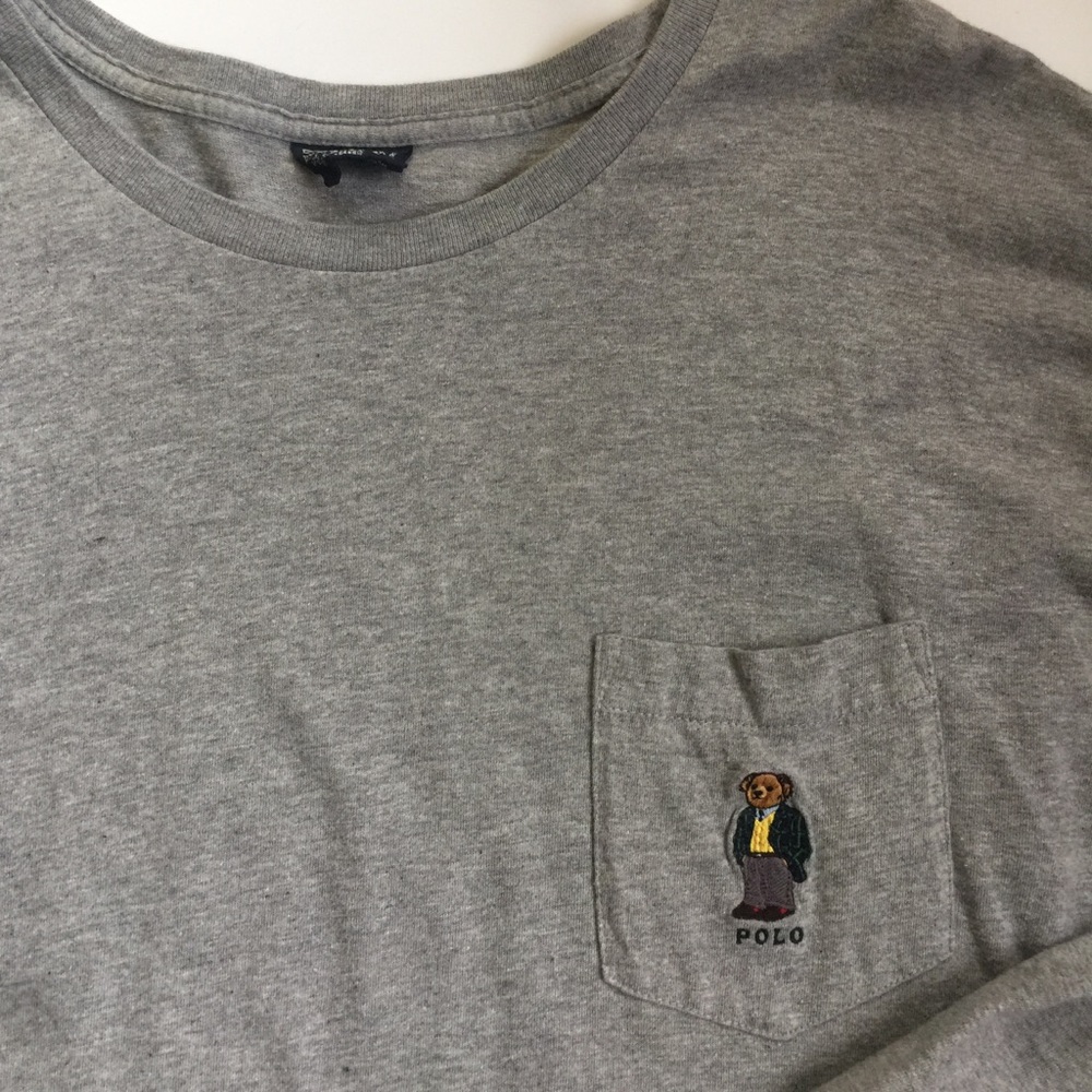 Vintage 90s Ralph Lauren Polo Embroidered Bear Long Sleeve Pocket T-shirt